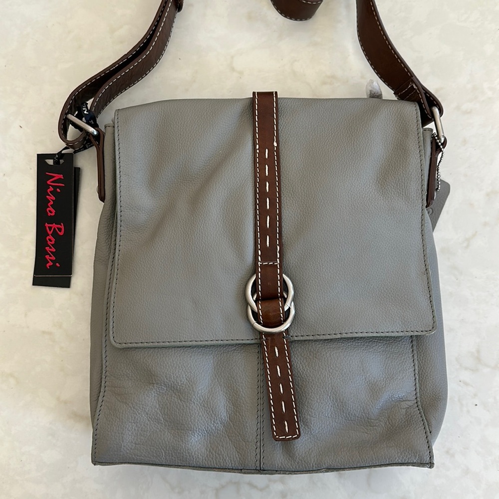 Nino BOSSI Gray Crossbody Bag with Brown Strap Detail